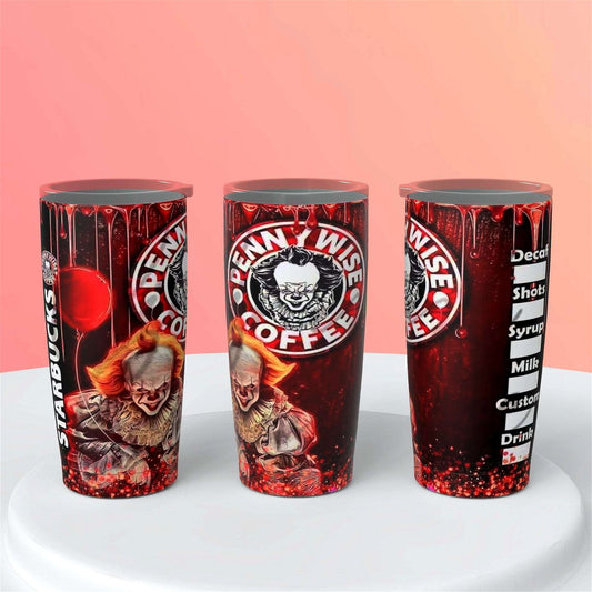 Spooky Delight: Halloween Tumbler for Horror Fans - Pennywise Inspired Design - Multiple Sizes Available (12oz-30oz) - Handmade with love