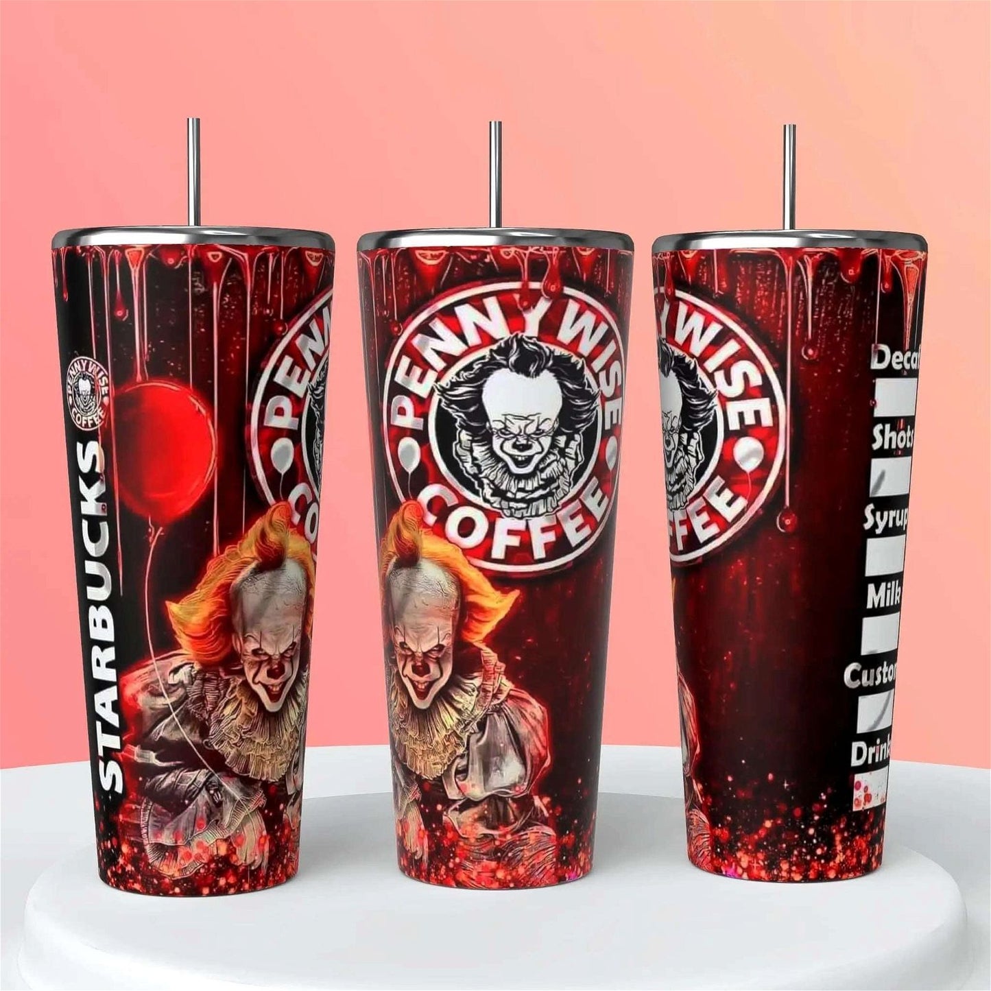 Spooky Delight: Halloween Tumbler for Horror Fans - Pennywise Inspired Design - Multiple Sizes Available (12oz-30oz) - Handmade with love