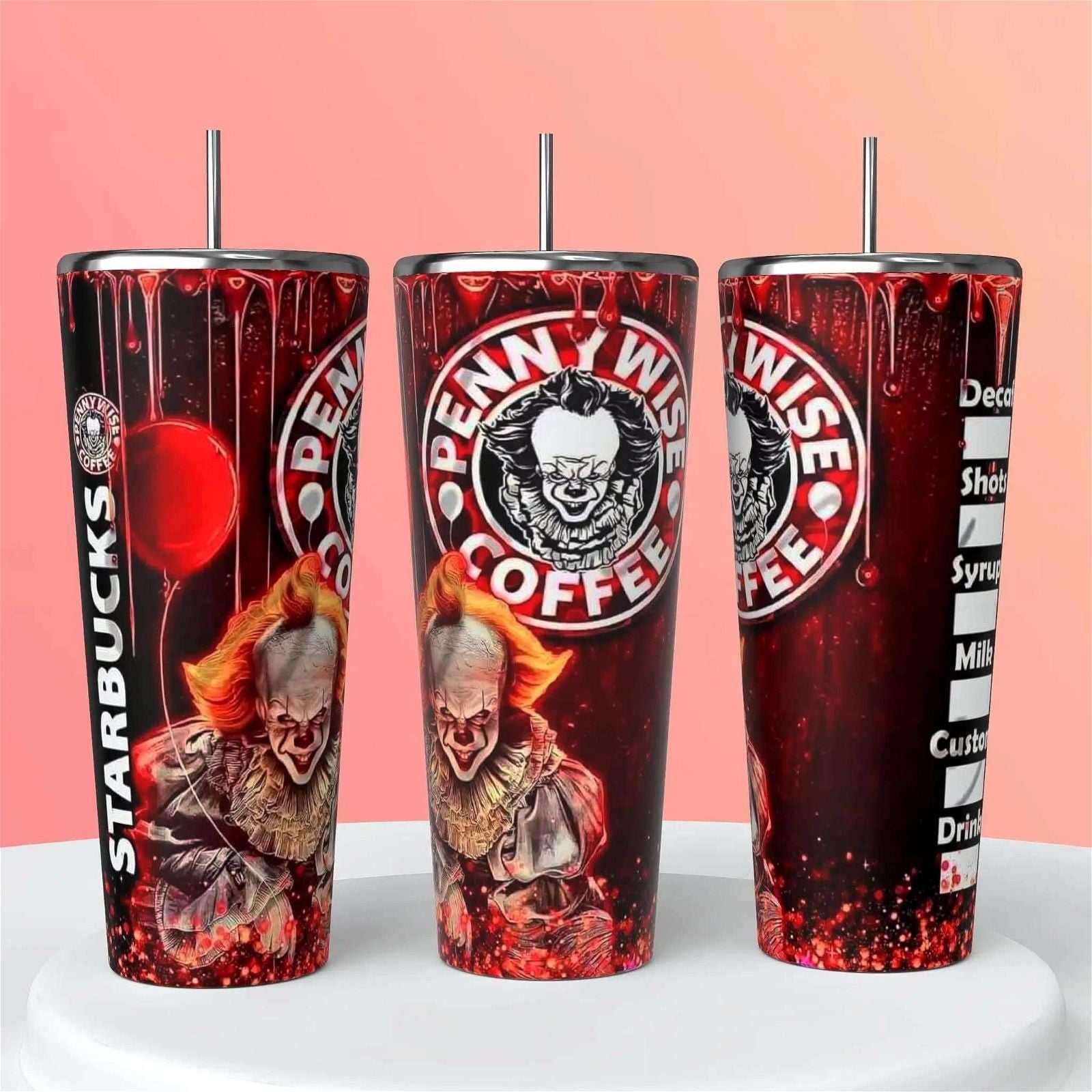 Spooky Delight: Halloween Tumbler for Horror Fans - Pennywise Inspired Design - Multiple Sizes Available (12oz-30oz) - Handmade with love